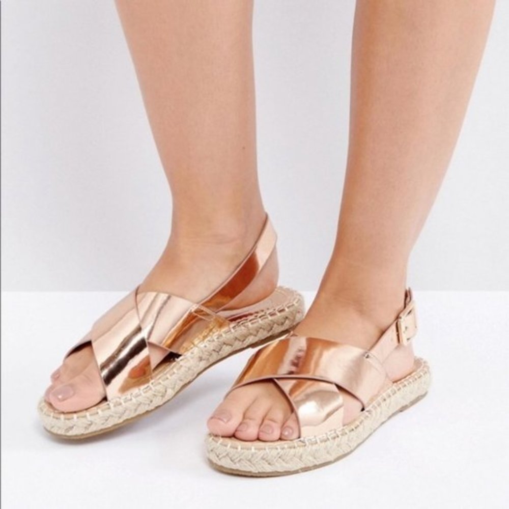 ASOS Truffle Collection slingback‎ rose gold rope sole crisscross espadrille 8.5